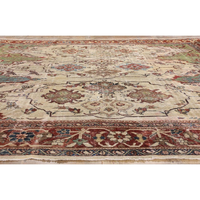 Beige Distressed Antique Persian Sultanabad Rug - 13'08 X 12'05 For Sale - Image 8 of 9