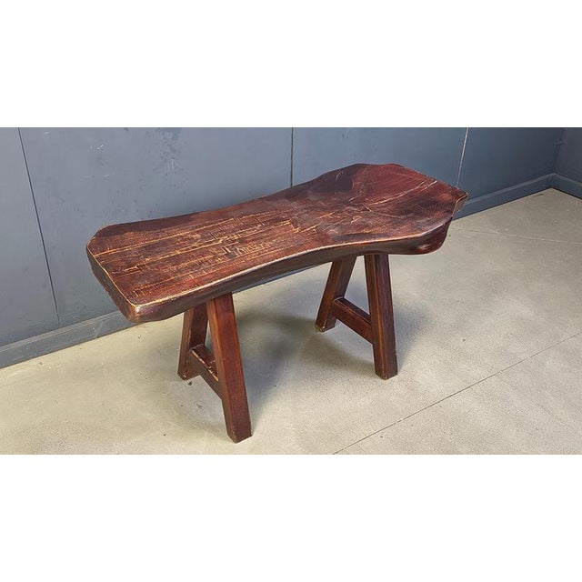 Sturdy and handcrafted brutalist dining table with a thick solid wooden top and sturdy base by Mobichalet, Belgium Made...