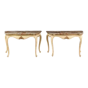Pair of 19th Century Italian Painted and Gilt Marble-Top Console Tables