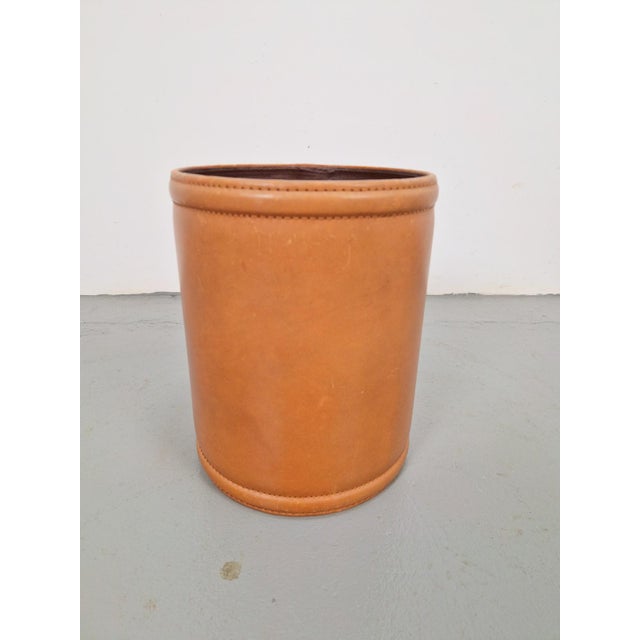 Tan Leather Wastebasket, Denmark, 1960s For Sale - Image 8 of 8