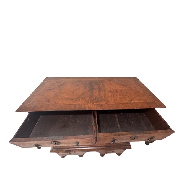 Brown Antique William and Mary Burl Walnut Chest on Stand With Original Bronze Hardware and Cannonball Feet, Late 17th Century For Sale - Image 8 of 15