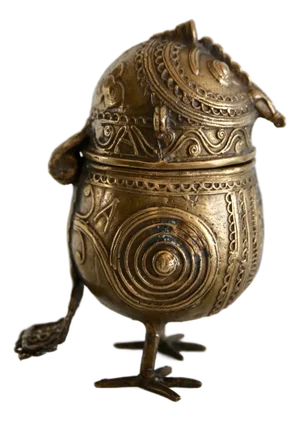 Indian Gilt Bronze Dhokra Owl Sculptural Box, Early 20th Century