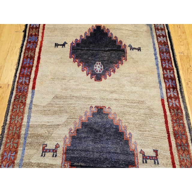 Vintage Persian Gabbeh Tribal Rug, Hand-Knotted Wool, Minimalist Diamond Design, Ivory & Gray, 4x7 For Sale - Image 9 of 15