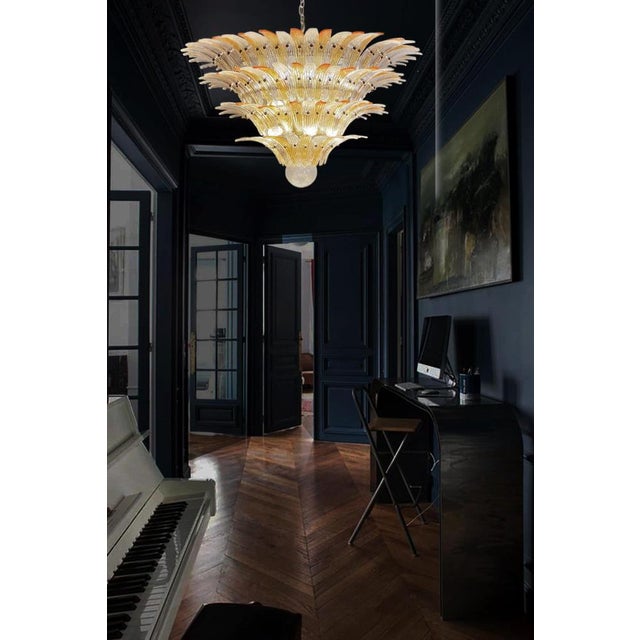 Gold Palmette Ceiling Light with 163 Amber and Trasparent Glasses, 1980s For Sale - Image 8 of 18