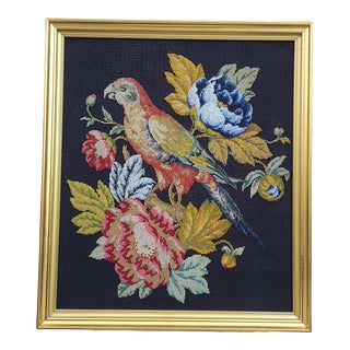 1940's Parrot Needlepoint Folk Art For Sale
