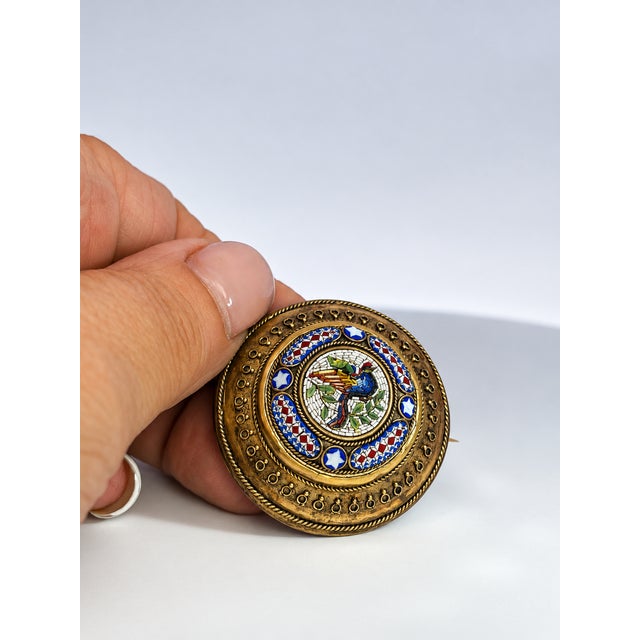 Victorian Micromosaic Brooch, Brass or 9k Gold, Italy, Circa 1890 For Sale In Los Angeles - Image 6 of 8