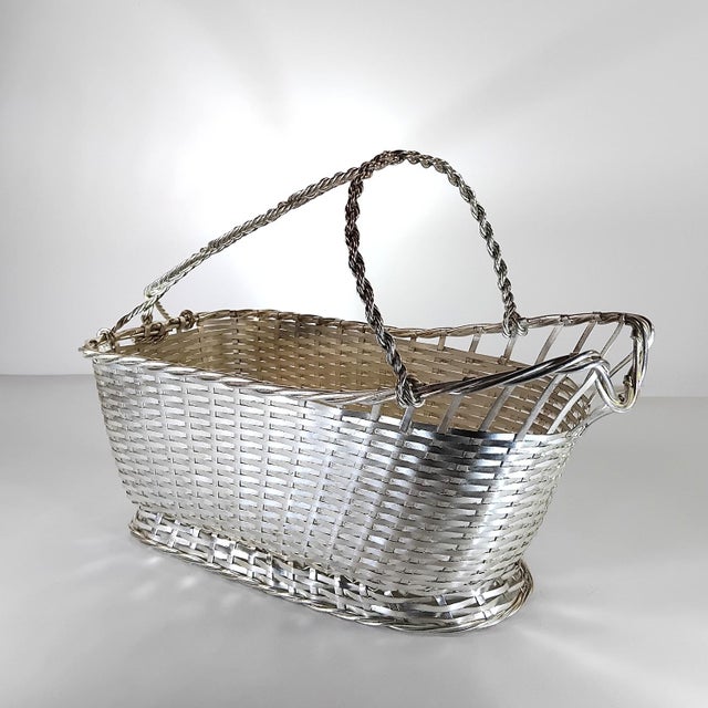 1950s mid-century modern silver-plated bottle holder from the iconic Gallia "Panier Vannerie" collection by Christofle,...