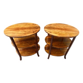 1960s French Walnut Oval Side Tables For Sale