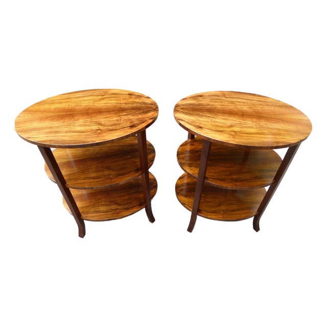 1960s French Walnut Oval Side Tables For Sale