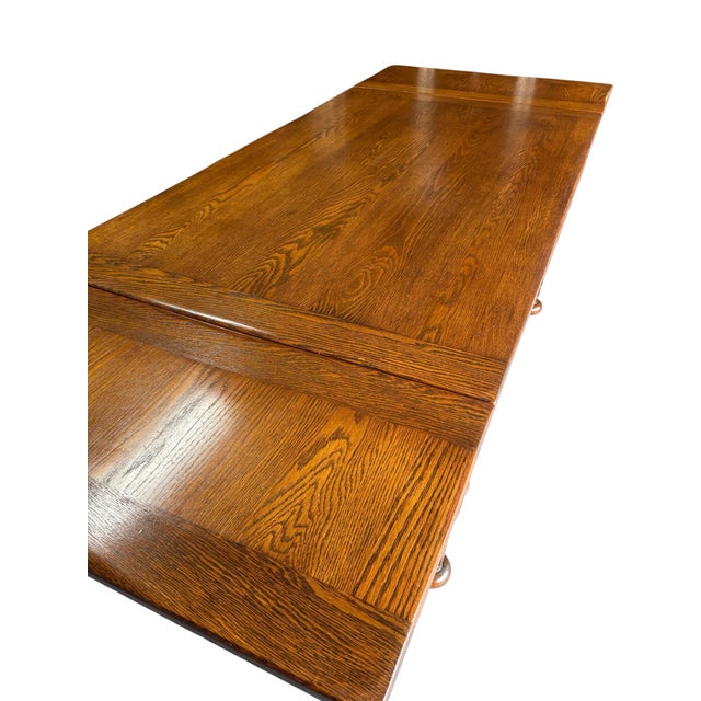 American 1930s Pristine Solid Oak Draw Leaf Table For Sale - Image 3 of 12