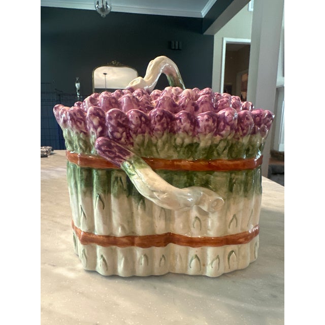 Vintage Majolica Ceramic Trompe l'Oeil Lidded Asparagus Tureen For Sale - Image 4 of 7