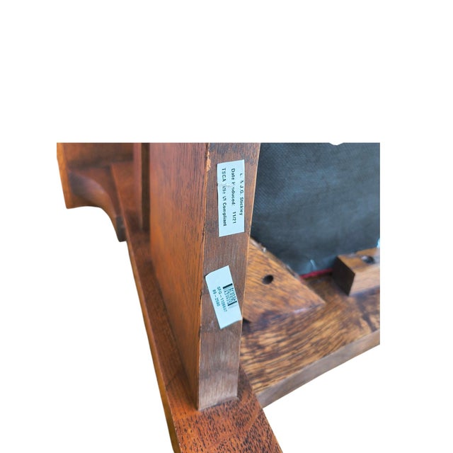 2020s Stickley Mission Collection Oak & Velvet Bow Arm Lounge Chair (Model 89-2590) For Sale - Image 5 of 16