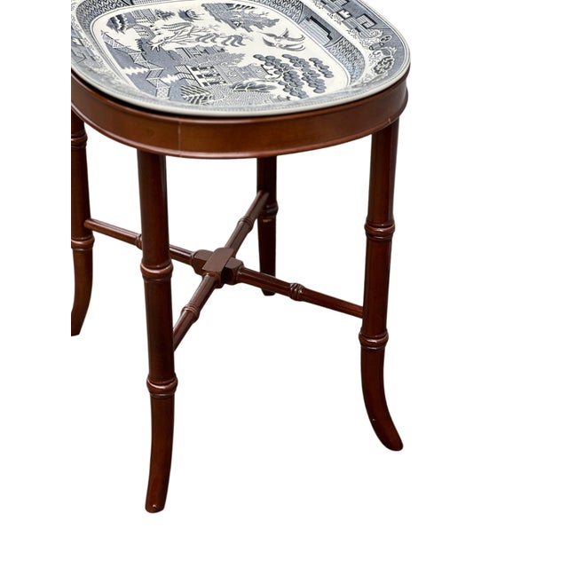 1980s Chinoiserie Platter on Faux Bamboo Stand For Sale - Image 15 of 16