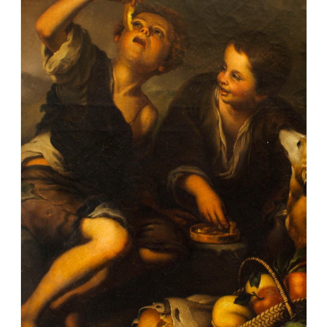 After Bartolome Esteban Murillo, Grape and Melon Eaters, Oil on Canvas, Framed For Sale - Image 4 of 15