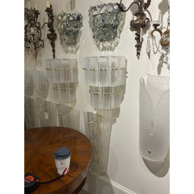 Early 21st Century Pair of Murano Opalescent Glass Ice Block Sconces For Sale - Image 5 of 7