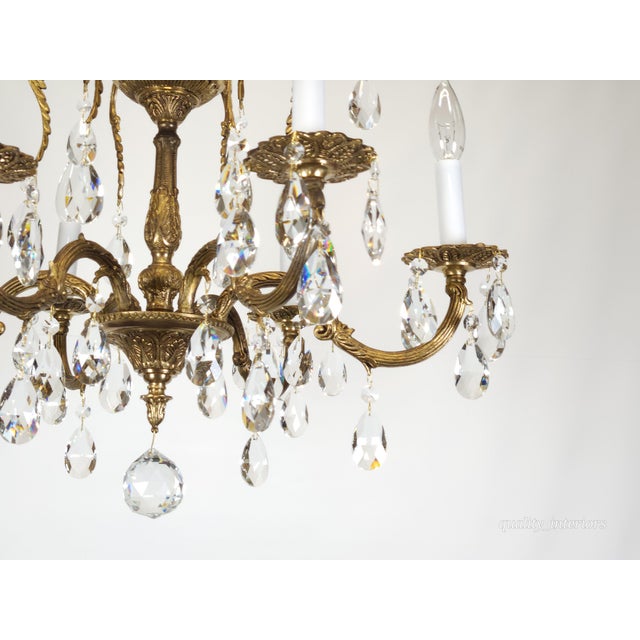 Metal Antique 6 Arm Absolutely Fabulous Brass Cut Lead Glass Crystal Chandelier For Sale - Image 7 of 12