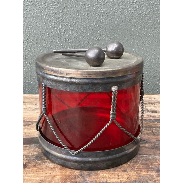 Silver Vintage Glass Drum Lidded Jar For Sale - Image 8 of 12