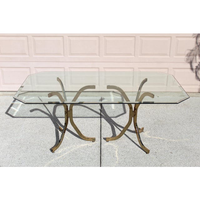 Rare Vintage Mid-Century Modern Brass & Glass Dining Table | Milo Baughman Style, 1980s For Sale In Naples, FL - Image 6 of 12