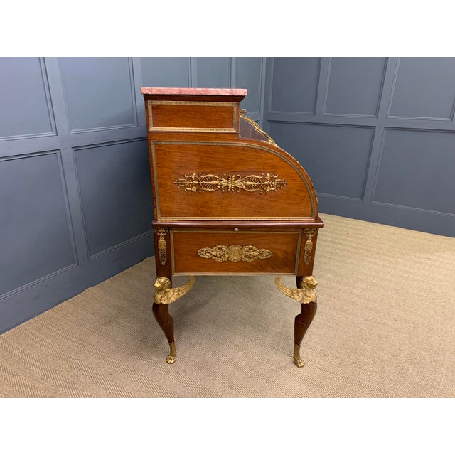 Mid 19th Century Large Antique French Empire Flame Mahogany Cylinder Desk, 1850 For Sale - Image 5 of 18