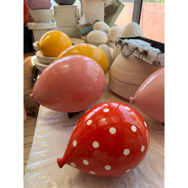 Red Glossy Ceramic Heart Balloon Sculpture For Sale - Image 9 of 11