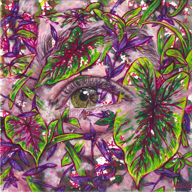 Flourish-Charles-My Front Yard, Florida by Amanda Seckington | Acrylic & Oil Painting of an eye surrounded by plants For Sale
