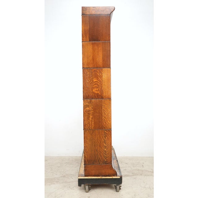 Antique Five Section Oak Barrister Bookcase With Beveled Glass For Sale - Image 10 of 11
