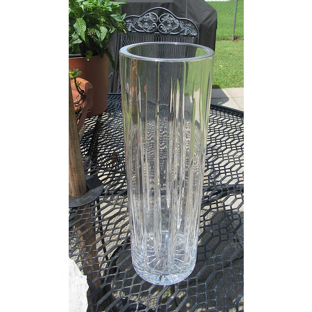 Daum Mid 20th Century 12" Cylinder Shaped Cut Crystal Glass Vase For Sale - Image 4 of 13