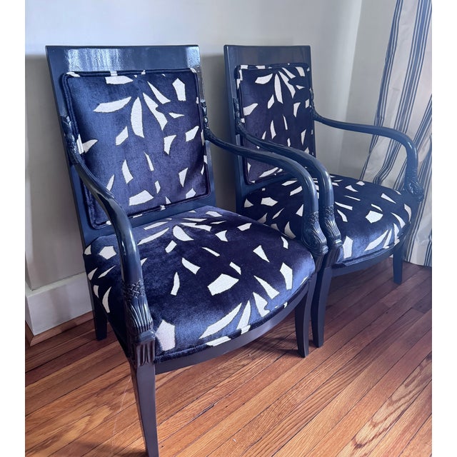 Pair of Mid 20th Century Lacquered Neoclassical Dolphin Armchairs ~ New Upholstery For Sale - Image 15 of 17