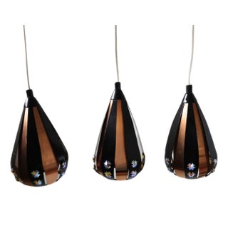 Droplet Pendant Lights in Copper by Werner Schou for Coronell Electrical Denmark, 1960s, Set of 3 For Sale