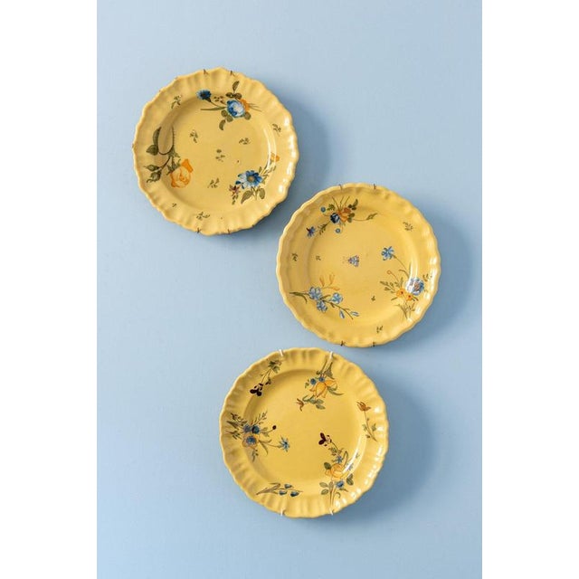 Marseille Faience Yellow Floral Plates, 1760, Set of 3 For Sale - Image 14 of 14