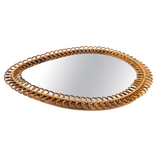 Rattan and Bamboo Teardrop Mirror, 1950s For Sale - Image 6 of 6