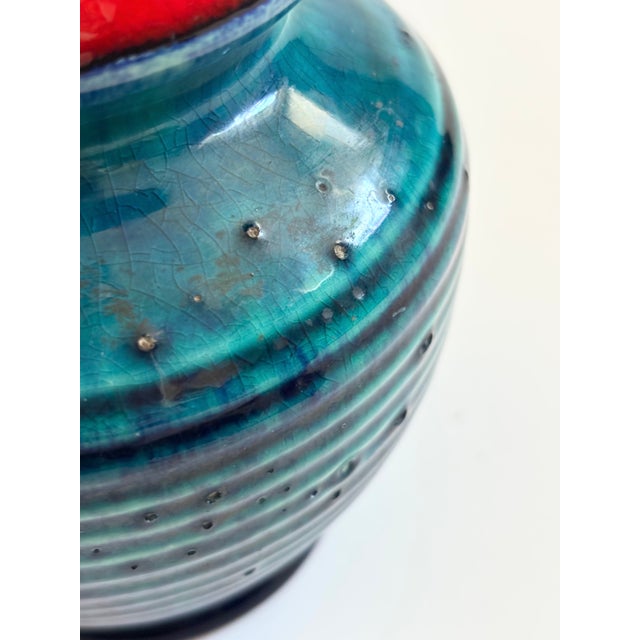 Mid Century West German Pottery Vase by Bay Keramik - Red and Blue For Sale In San Francisco - Image 6 of 10