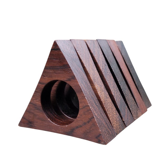 1960s Danish Modern Solid Rosewood Triangular Napkin Rings- Set of 6 For Sale - Image 9 of 16