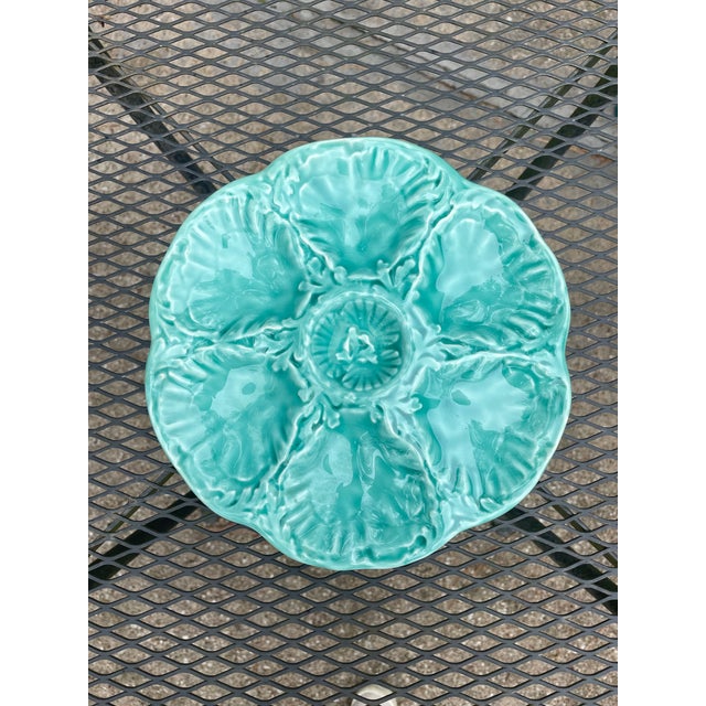 1940s French Gien Turquoise Majolica Oyster Plate For Sale - Image 13 of 13