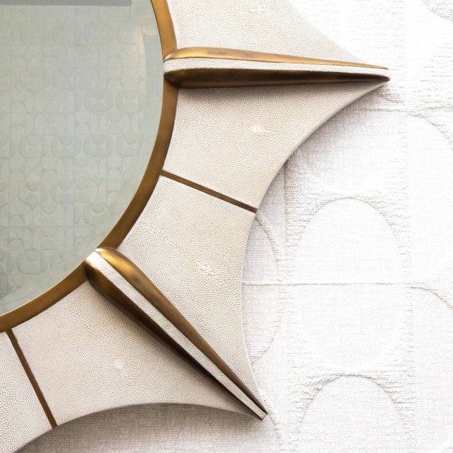 Modern Mirror in Cream Shagreen With Bronze Patina Brass by R&y Augousti For Sale In Los Angeles - Image 6 of 9
