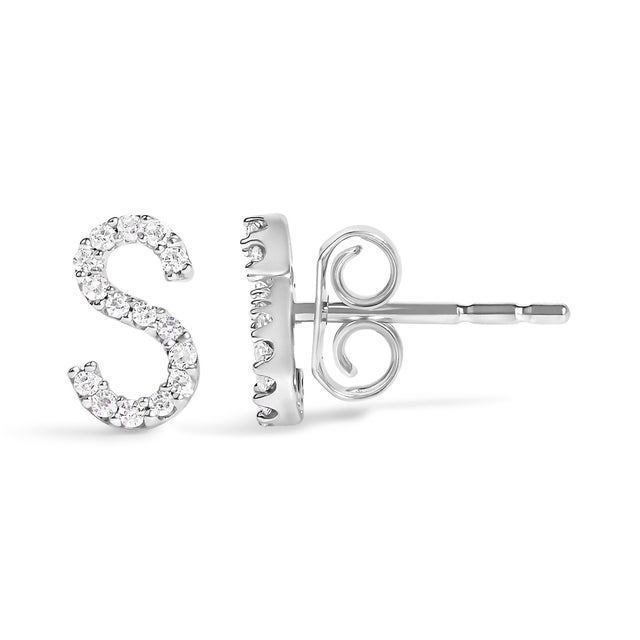 Contemporary 10K White Gold 1/10 Cttw Diamond 'S' Initial Stud Earring For Sale - Image 3 of 5