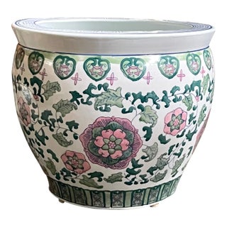 Vintage Large Ceramic Chinoiserie Planter For Sale