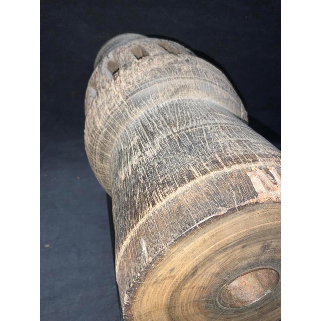 19th Century Antique Wooden Wagon Wheel Axel Sculpture on Stand For Sale - Image 4 of 8