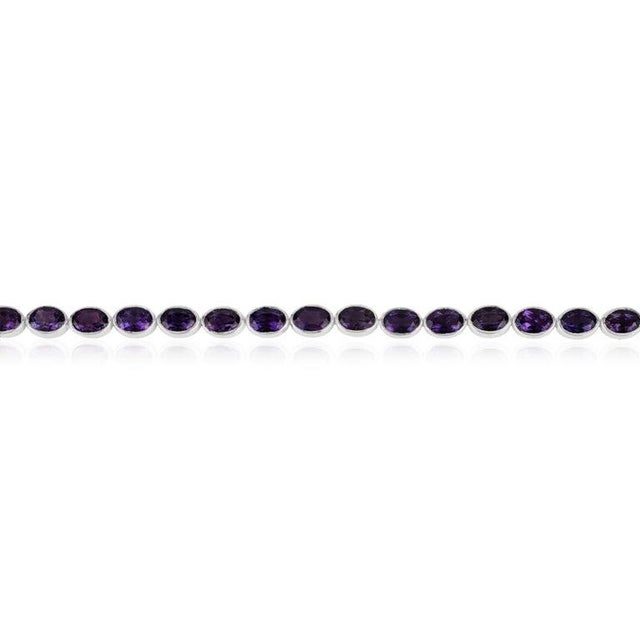 Metal Exquisite 11.72 CTW Natural Amethyst Oval Silver Tennis Women Bracelet by Caratandher For Sale - Image 7 of 11