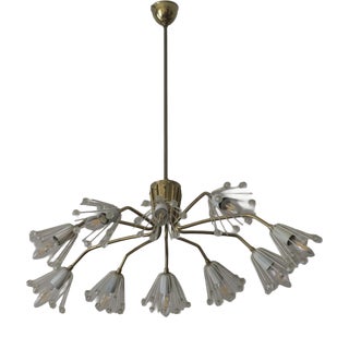 Vintage Austrian Elliptical Brass and Glass Chandelier, 1950s For Sale