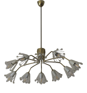 Vintage Austrian Elliptical Brass and Glass Chandelier, 1950s