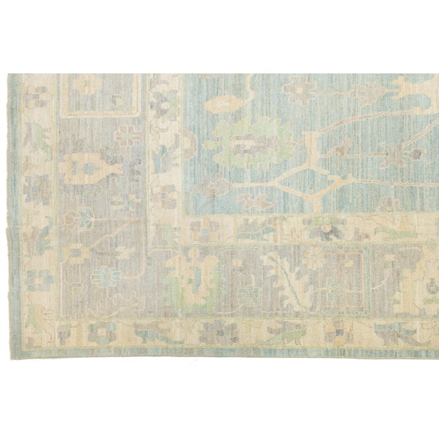 Contemporary Hand-Knotted Wool Oushak Rug in Blue, Ivory & Muted Beige For Sale - Image 9 of 12