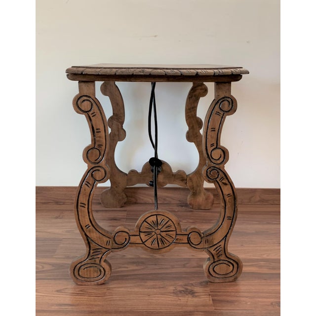 Side Table of Chestnut with Carved Lyre Legs, Spanish, 19th Century For Sale - Image 4 of 18