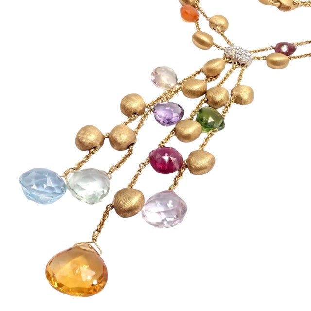 Gold Marco Bicego Yellow Gold Paradise Gemstone Diamond Necklace For Sale - Image 8 of 9