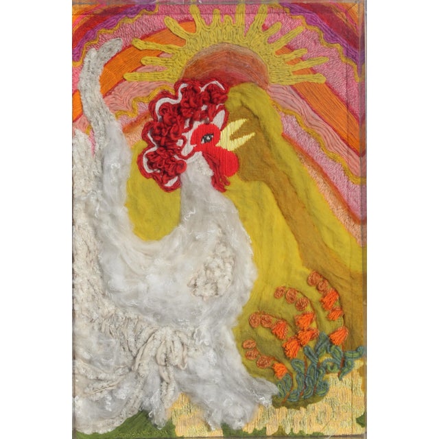 Folk Art Creation (The Seventh Day), Unknown Artist Yarn Weaving Tapestry on Board, Signed Verso 'joyce S. Glasby' For Sale - Image 3 of 3