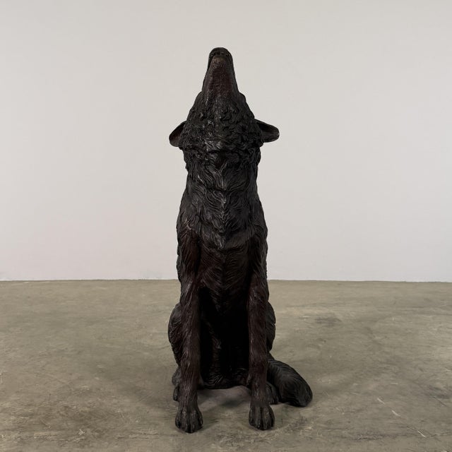 Metal Life-Size Bronze Howling Wolf Sculpture, 37” H For Sale - Image 7 of 9
