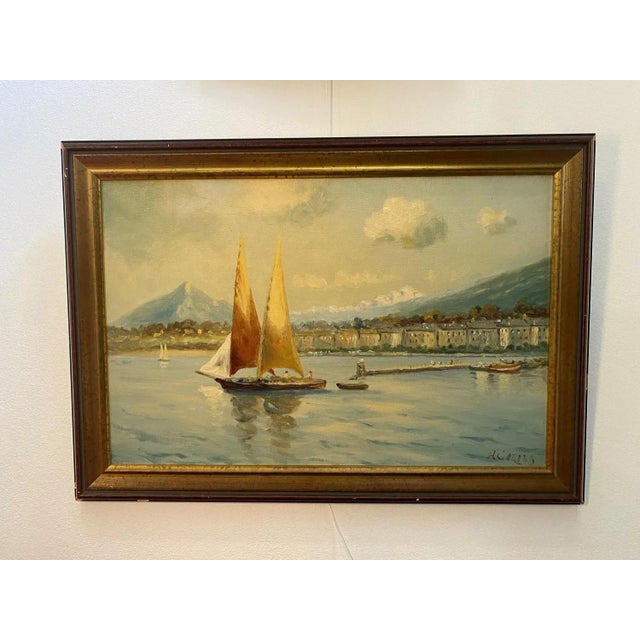 A. Carard, Sailboats on the Leman Lake, Oil on Canvas For Sale - Image 5 of 10