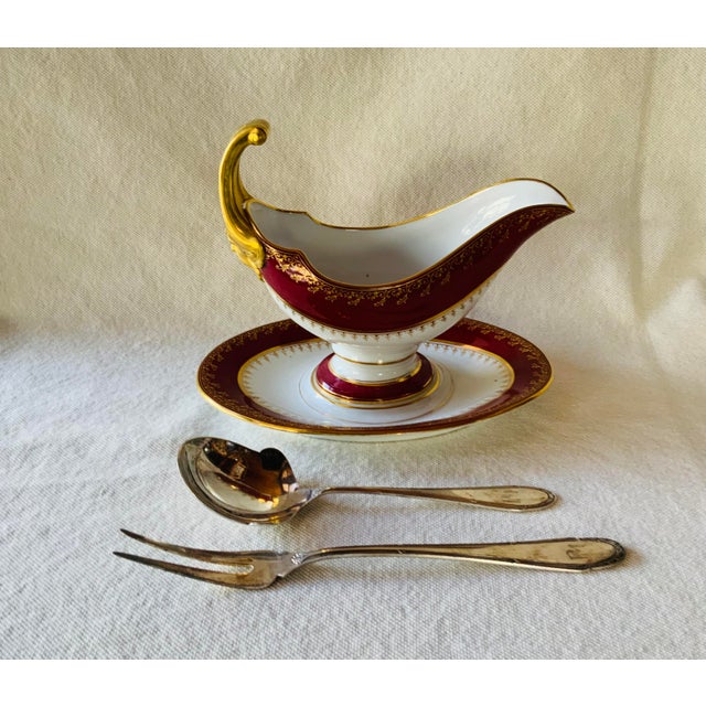 Ruby Red Antique Pirkenhammer Ruby Red Porcelain Sauce Boats With Gilt Bacchus Handles — Pair For Sale - Image 8 of 18