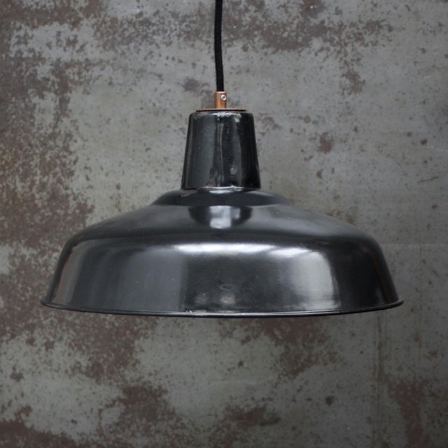 French factory pendant light Black enamel, white interior E27 / E26 Up to 250V (Europe/UK Standard).The wiring of this...