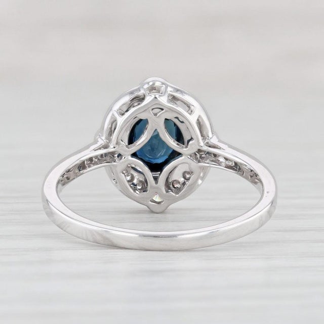 New Beverley K 0.95ctw Sapphire Diamond Halo Ring 14k Gold Engagement Size 7.25 For Sale - Image 4 of 8